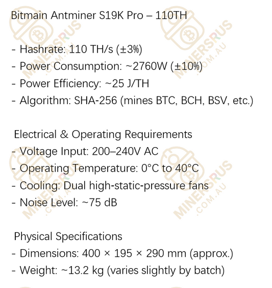 Antminer S19K Pro 110T/115T/120Th/s@2760w