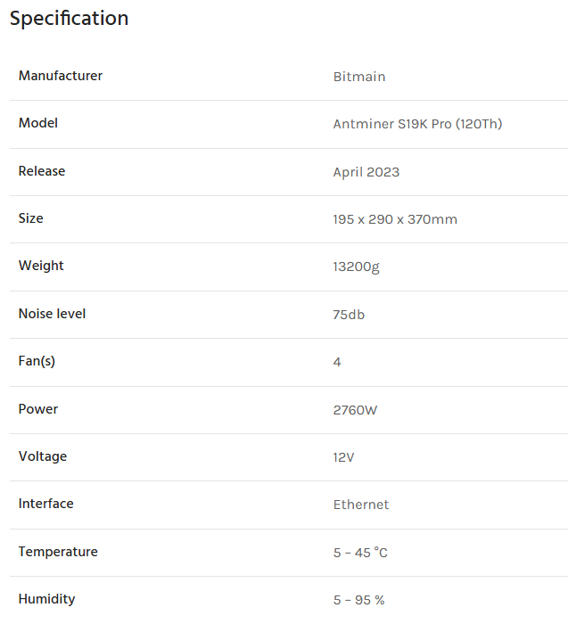 Antminer S19K Pro 120Th/s@2760w