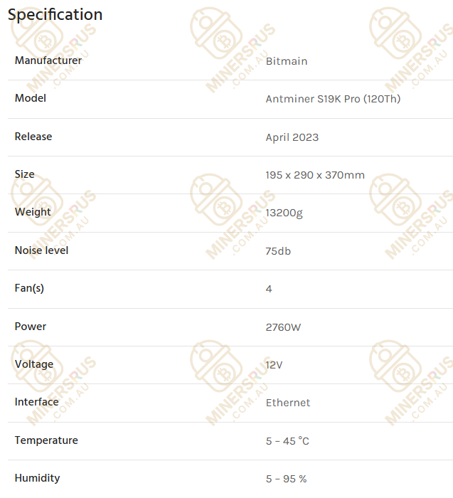 Antminer S19K Pro 120Th/s@2760w