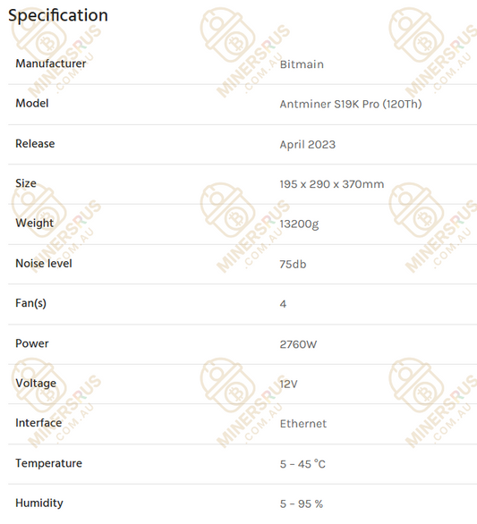 Antminer S19K Pro 120Th/s@2760w