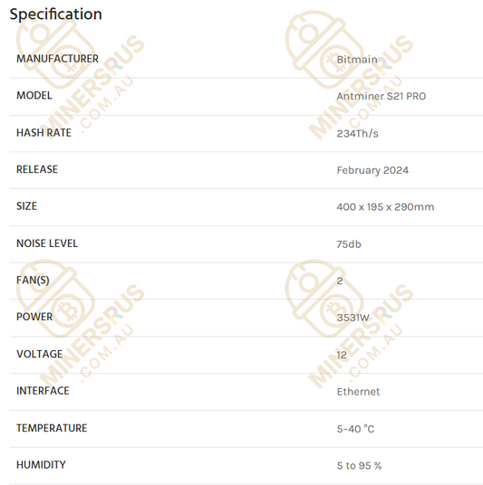 Antminer S21 Pro 234Th/s@3531W Bitcoin Miner
