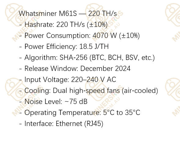 Whatsminer M61S 220Th/s@4070W
