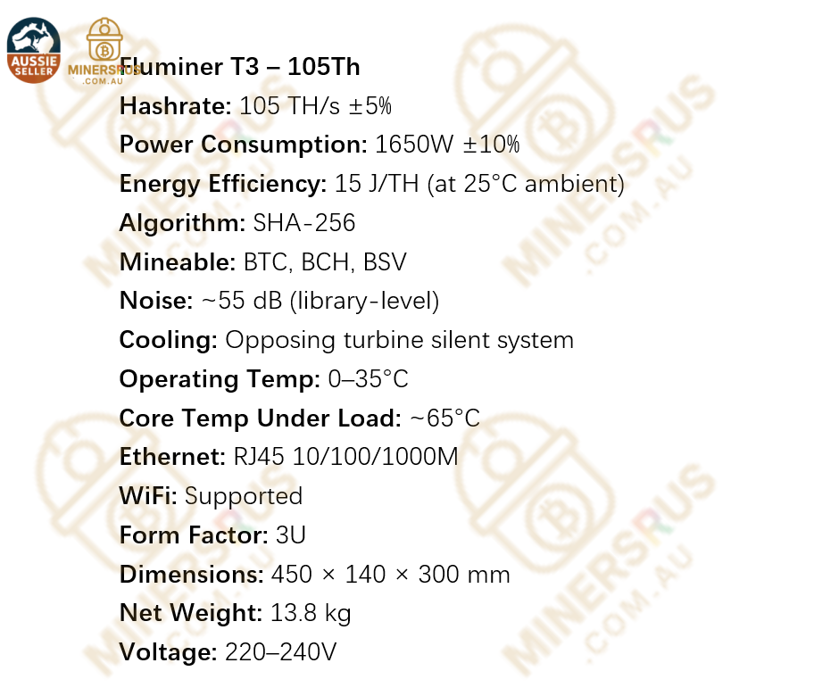 Fluminer T3 105Th/s@1650W Bitcoin Miner