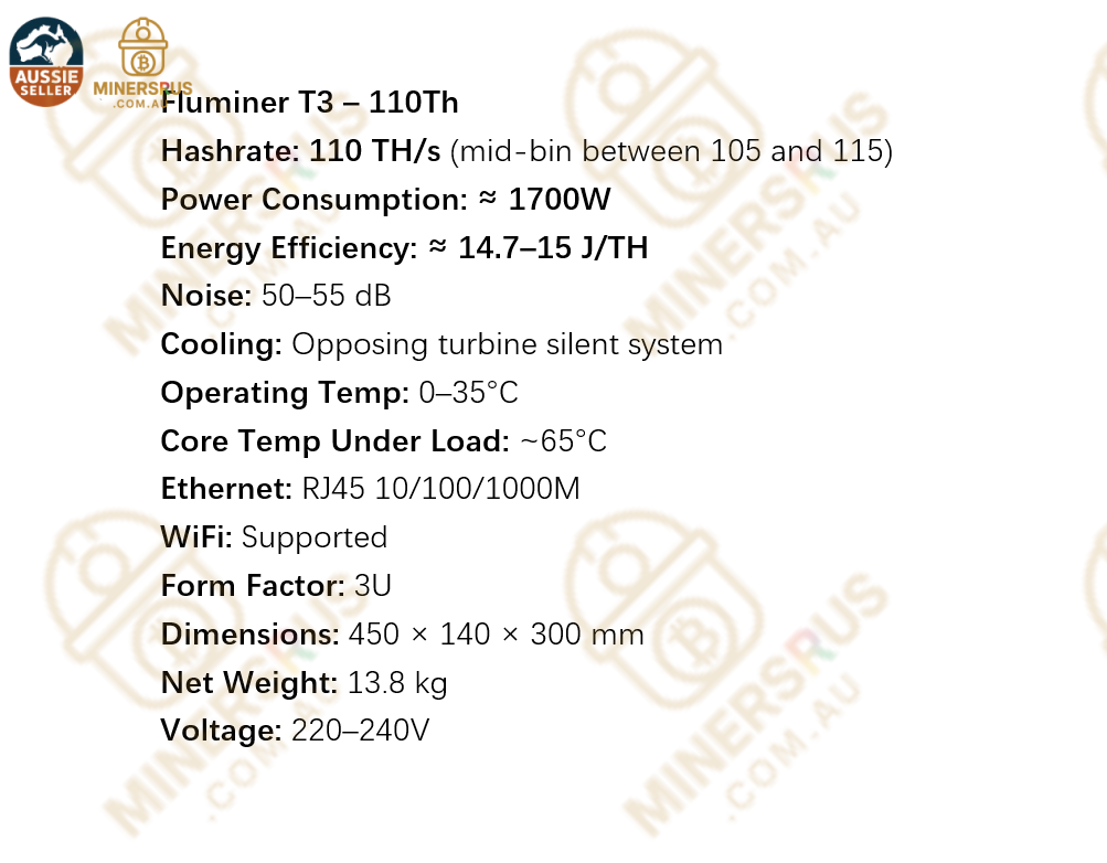 Fluminer T3 110Th/s@1700W Bitcoin Miner