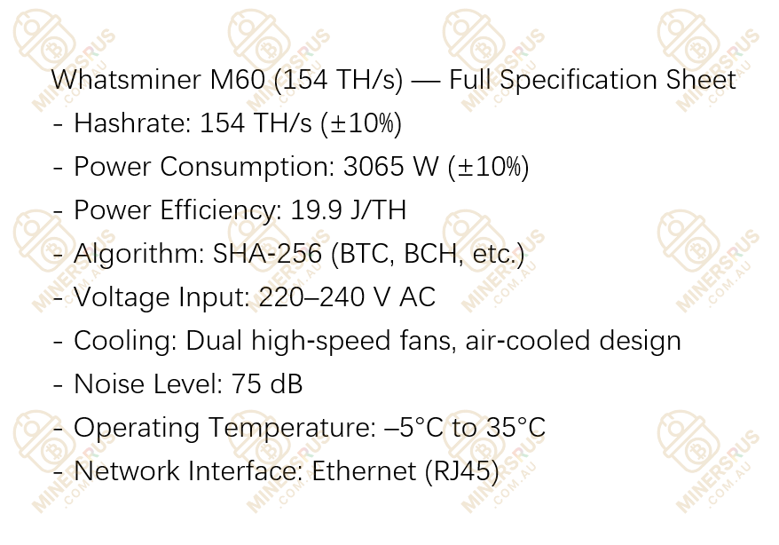Whatsminer M60 154Th/s@3065W