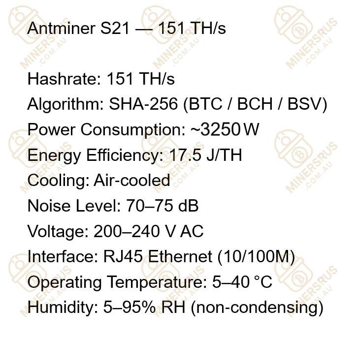 Antminer S21 151Th/s@3250W Bitcoin Miner