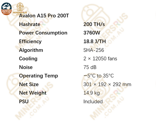 Avalon A15 Pro 200T@3760W Bitcoin Miner