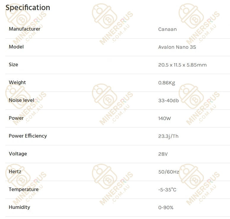 Canaan Avalon Nano 3S 6Th/s@140w Bitcoin Miner New with PSU