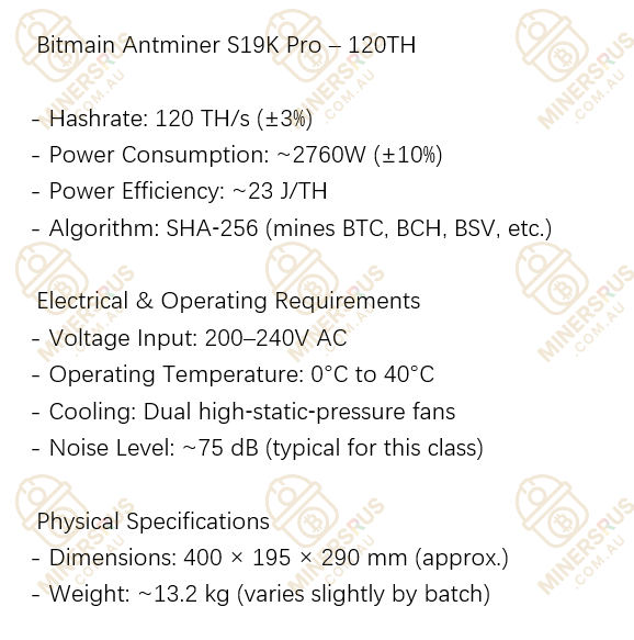 Antminer S19K Pro 120Th/s@2760w
