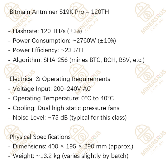 Antminer S19K Pro 120Th/s@2760w