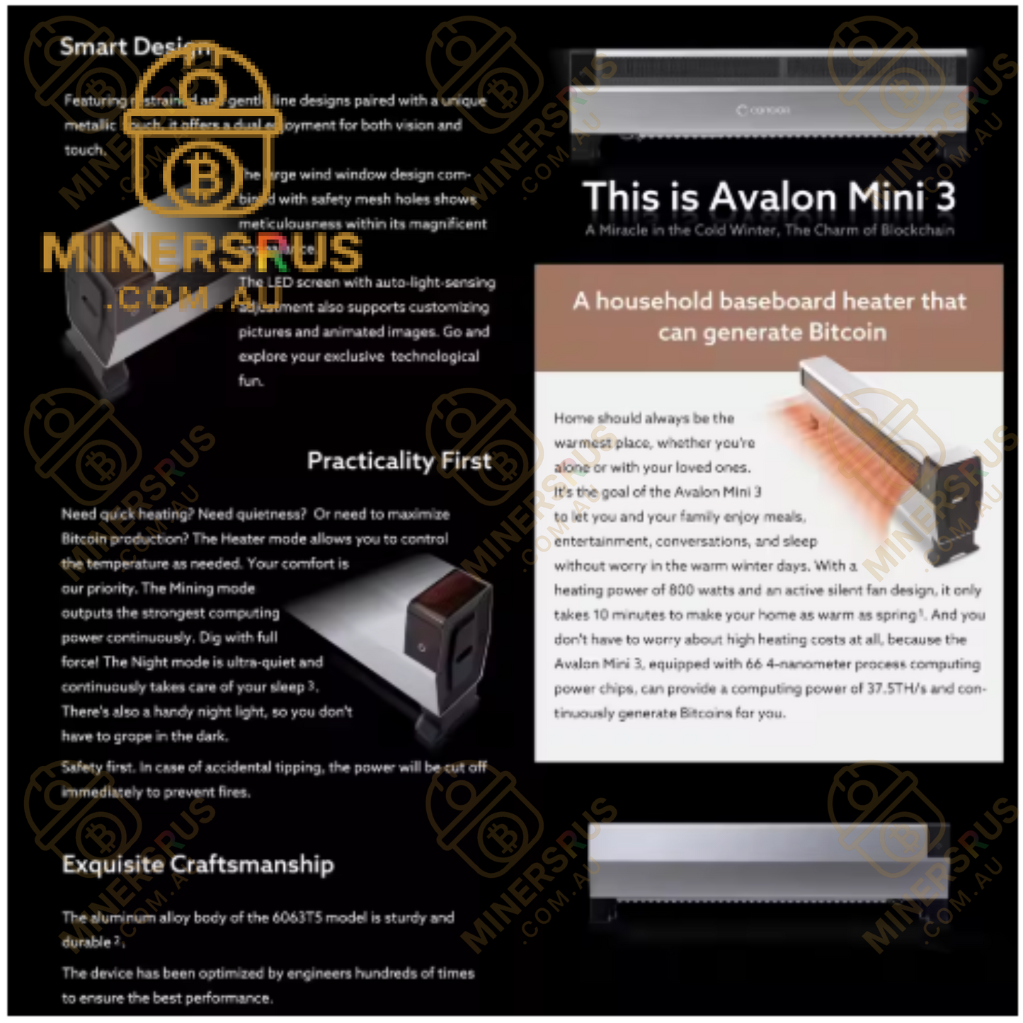 Canaan Avalon Mini 3 37.5Th/s@800w Bitcoin Miner