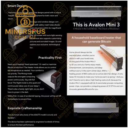 Canaan Avalon Mini 3 37.5Th/s@800w Bitcoin Miner