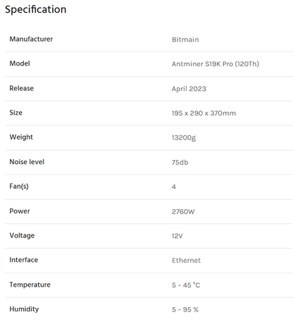 Antminer S19K Pro 120Th/s@2760w