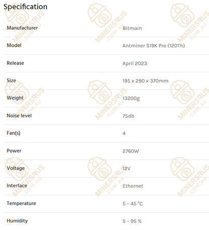 Antminer S19K Pro 120Th/s@2760w