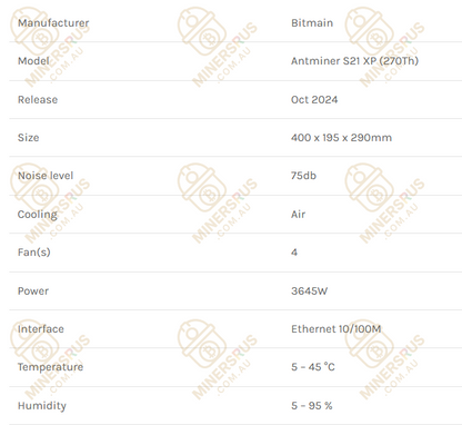 Antminer S21 XP 270Th/s@3645W Bitcoin Miner
