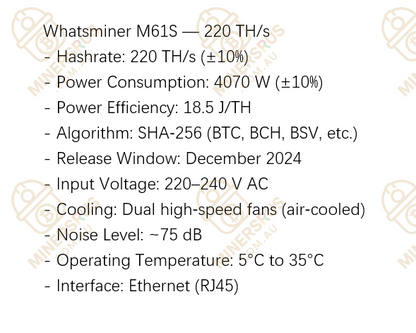 Whatsminer M61S 220Th/s@4070W