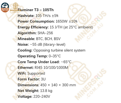 Fluminer T3 105Th/s@1650W Bitcoin Miner