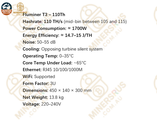 Fluminer T3 110Th/s@1700W Bitcoin Miner
