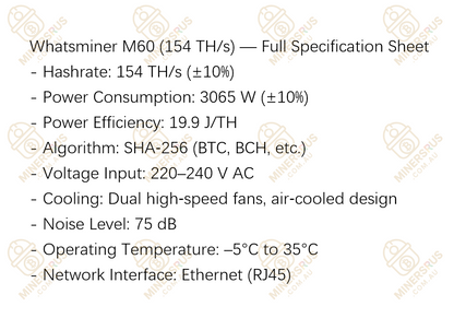 Whatsminer M60 154Th/s@3065W