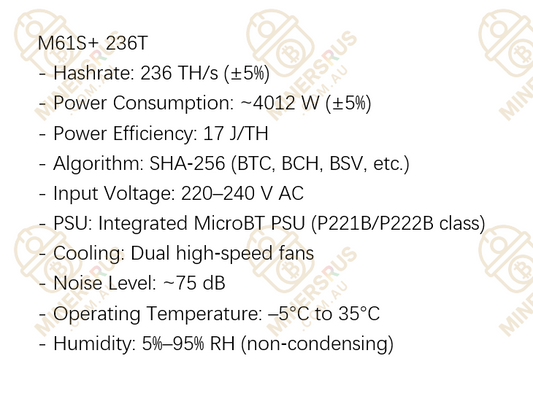 Whatsminer M61S+ 2360Th/s@4012W